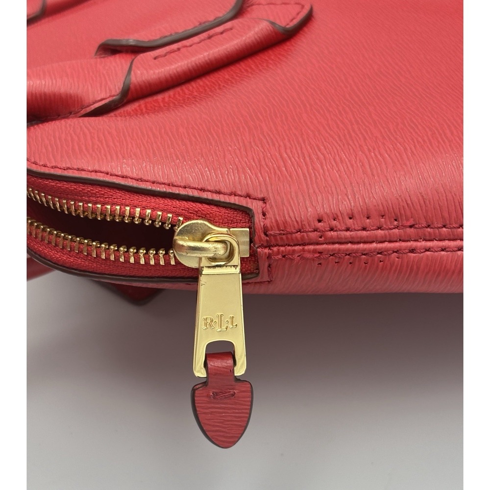 Ralph Lauren Tate Dome Satchel Red Leather Bag Gold Accents No Shoulder Strap - Picture 9 of 16